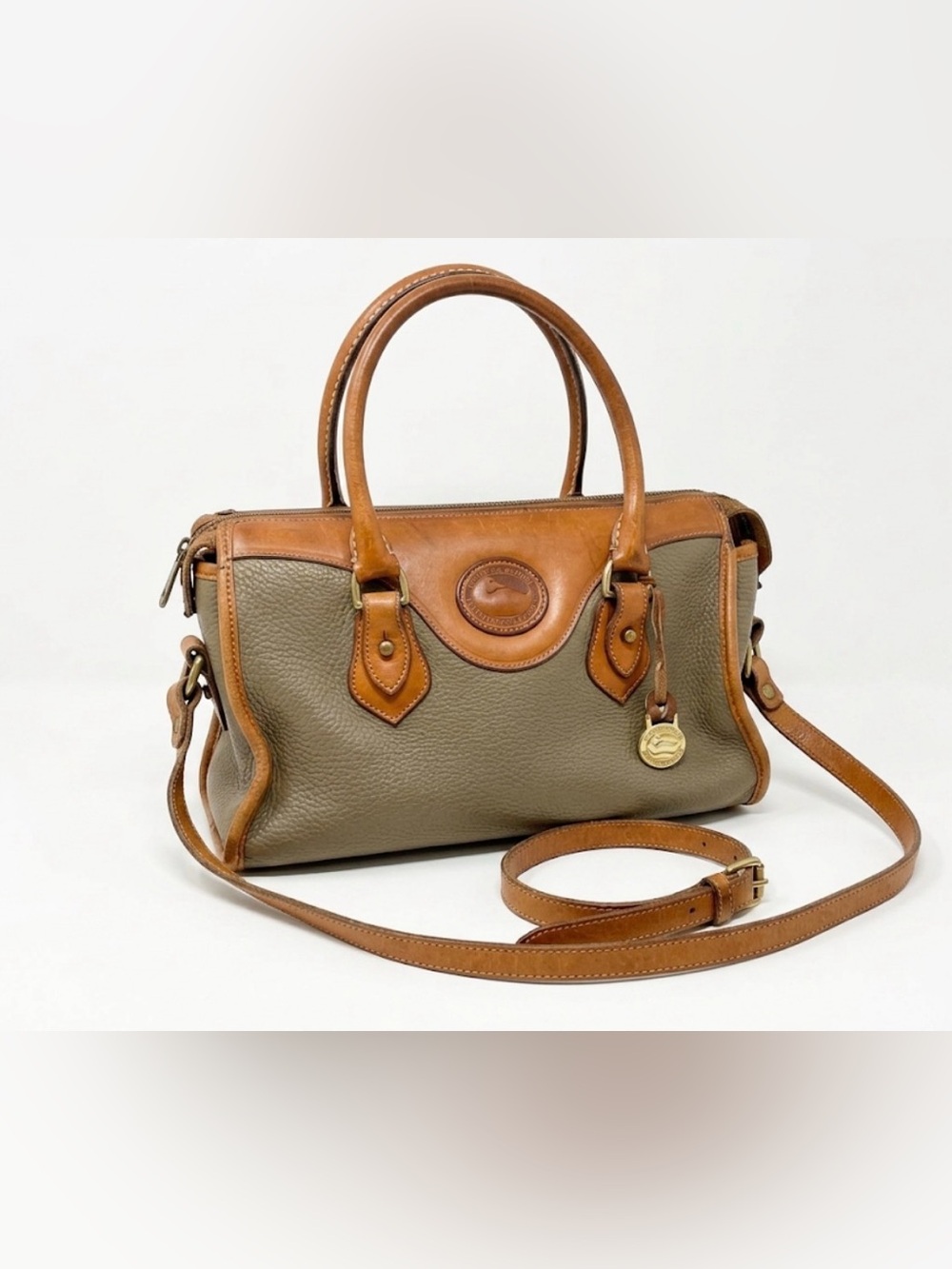 Vtg Dooney & Bourke All Weather Leather Zip Top Doctor Satchel Bag Taupe / Tan